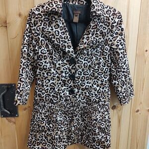 MULTIPLES  Women's‎ Sz Small Jacket Leopard Blazer Ruching Sleeves Belted Lined